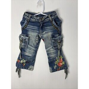Vintage Lipstik Girls Embroidered Jeans, Floral  Ramie/cotton sz 2T